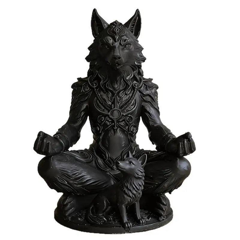 .3D Printing Gothic Werewolf & Cub Meditation Statue For Shelf, Eerie Decor & Collectible Gift