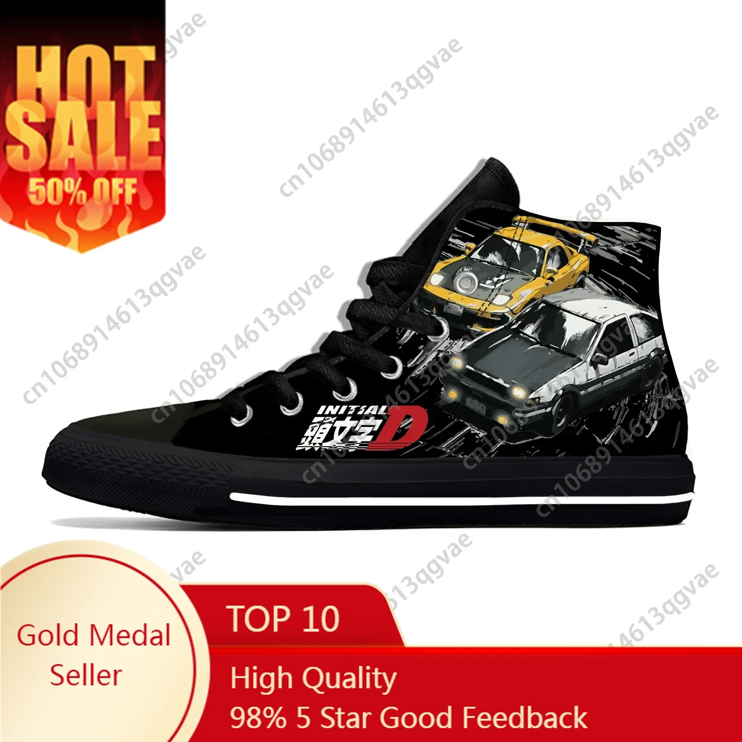 

Japanese Anime Initial D High Top Sneakers Mens Womens Teenager High Quality Canvas Sneaker Casual Couple Shoes Custom Shoe