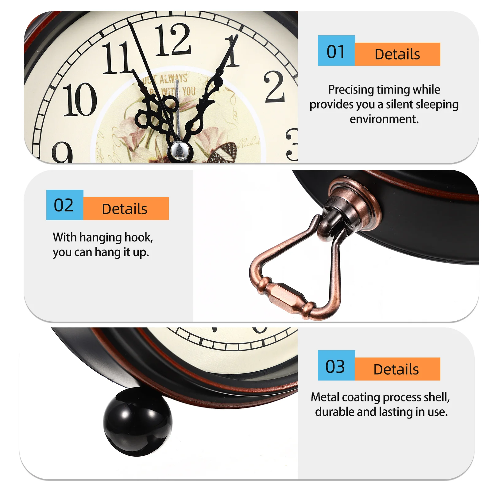 

Retro Alarm Vintage Tabletop Decorative Clock Silent Mute Bedside Mute Clock Desktop Timepiece For Bedroom Home Office Use