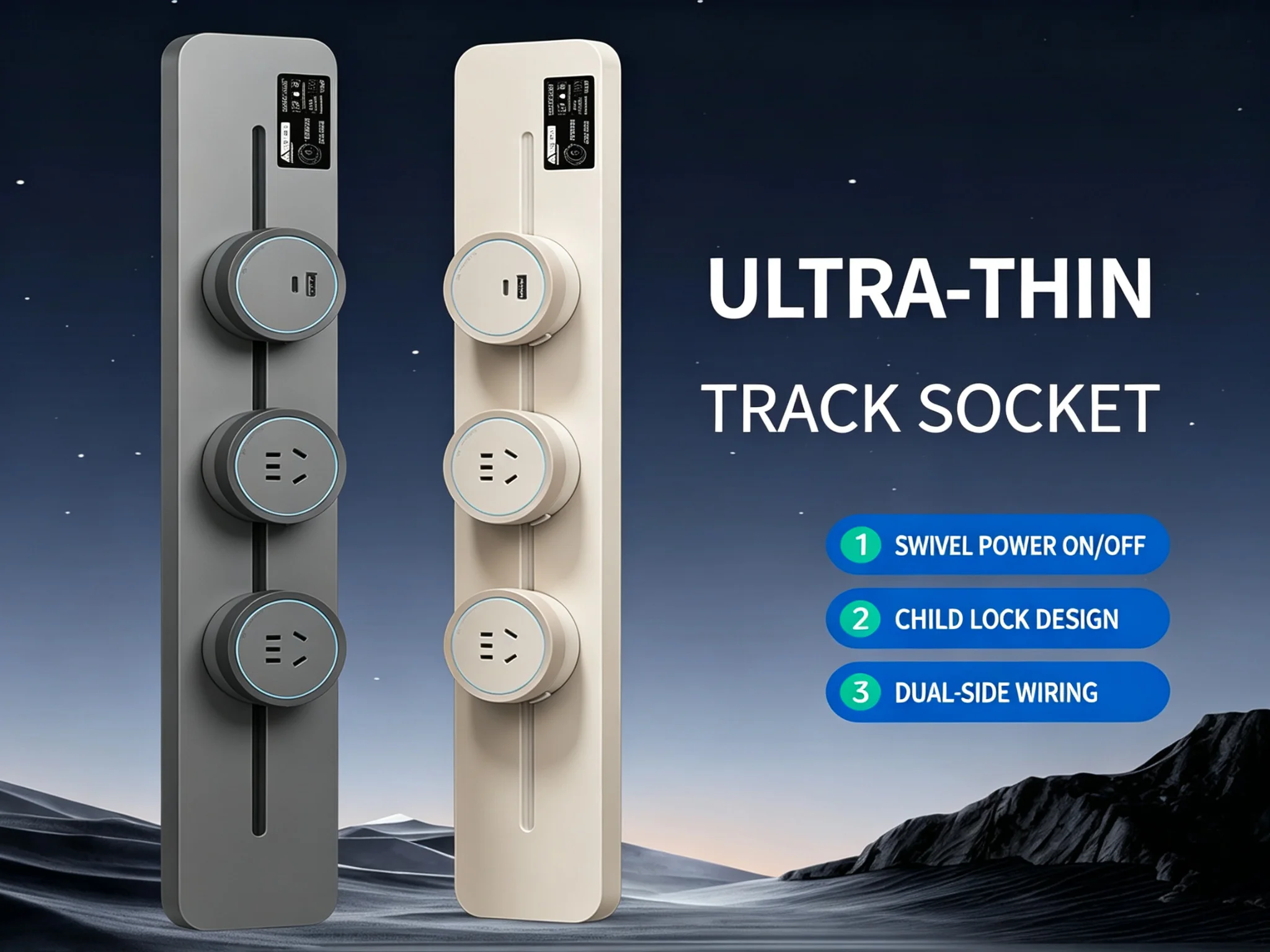 EasyInstall DualSide Wiring UltraThin Track Socket Ideal for Kitchen Bedroom Desk