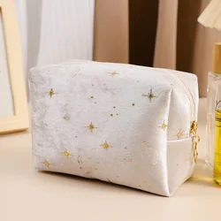 Women Star Cosmetic Bag Soft Velvet Make Up Zipper Storage Bag Portable Travel Makeup Toiletry Bag Organizer Pouch Case
