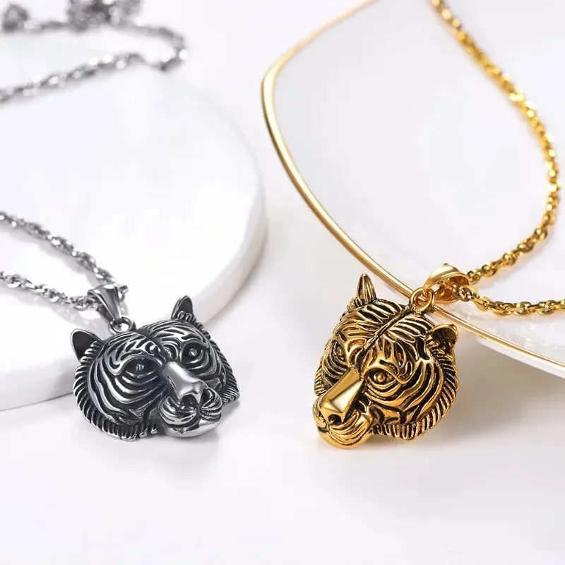 

Stainless Steel Tiger Head Necklace Men Women Amulet Necklace Vintage Fashion Necklace Rock Punk Jewelry Gifts Accessories