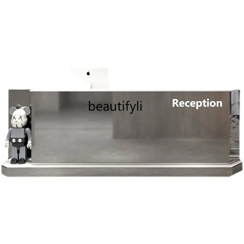 Simple Modern Clothing Barber Shop Cashier Counter Special-Shaped Stainless Steel Bar Beauty Salon Company Reception Front Desk