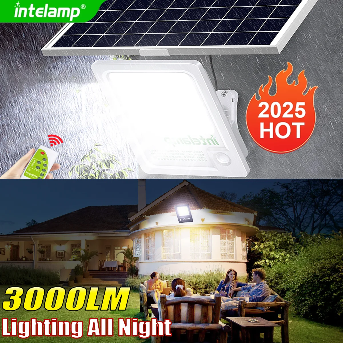 Solar Light Outdoor Motion Sensor Flood Security Light With Remote Control Powered Wall Lamp Dusk to Dawn Garden Yard Porch Farm