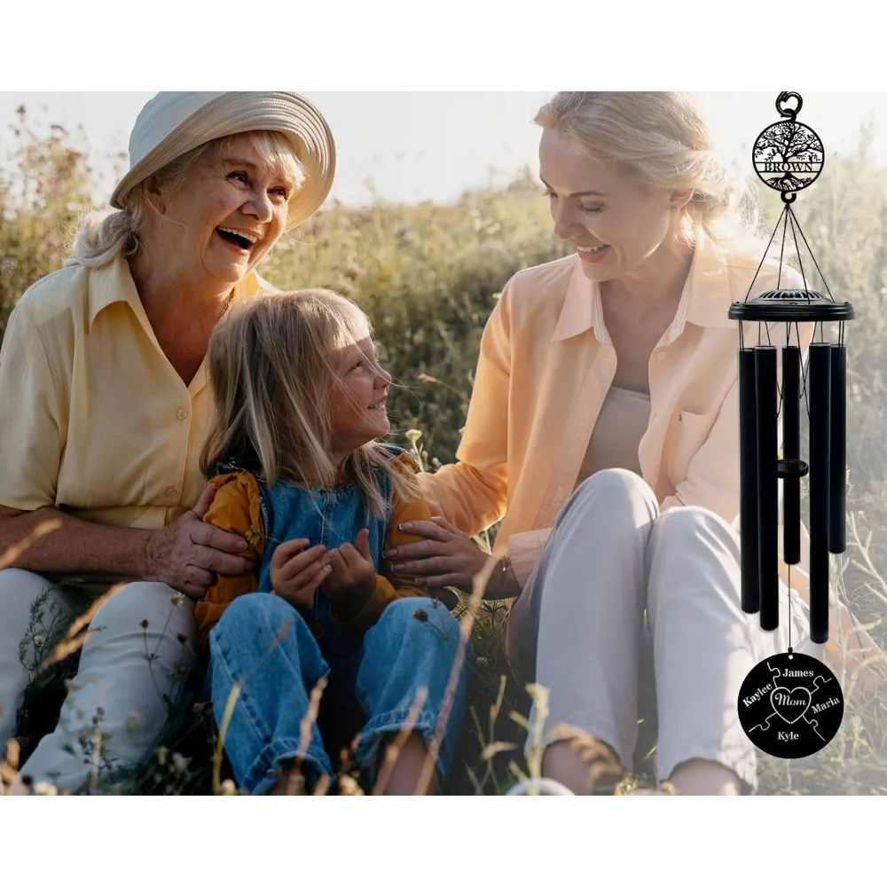 Campanas de viento de árbol de la vida grabadas personalizadas de 37 pulgadas: regalo perfecto para el día de la madre de los niños
