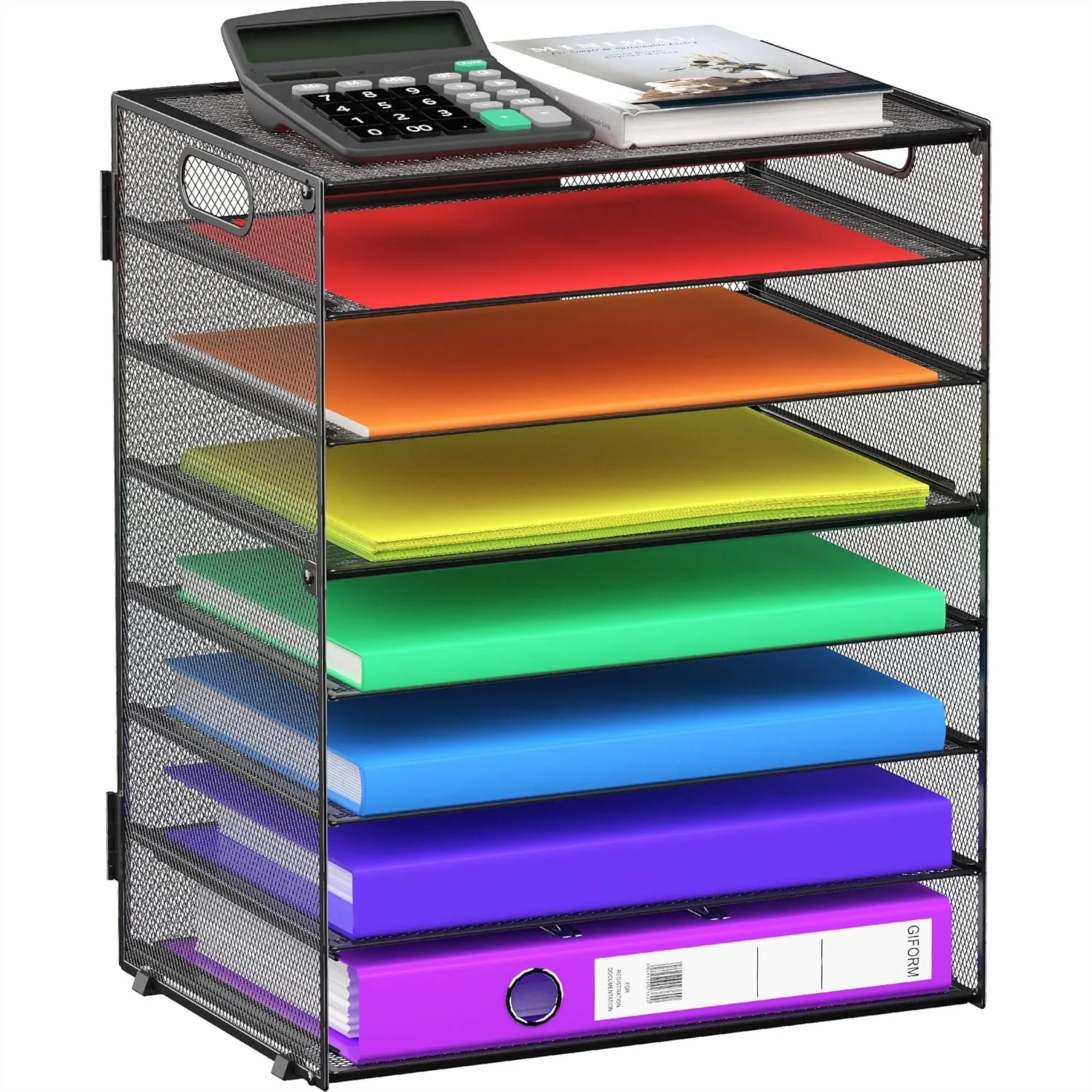 

8 Tier Paper Letter Tray Organizer with Handles, Mesh Desk File Holder for Home School Office Storage