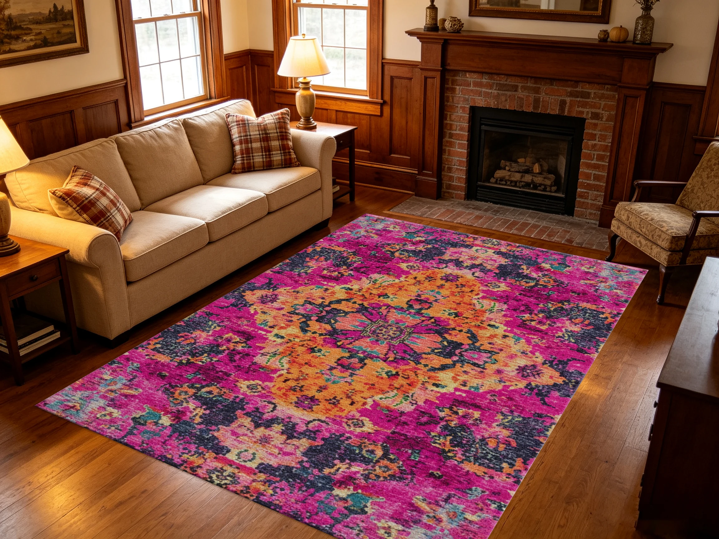 Bright Colorful Persian Medallion Carpet Flooring Vintage Art Pattern Rectangle Rug for Home Interior Decoration