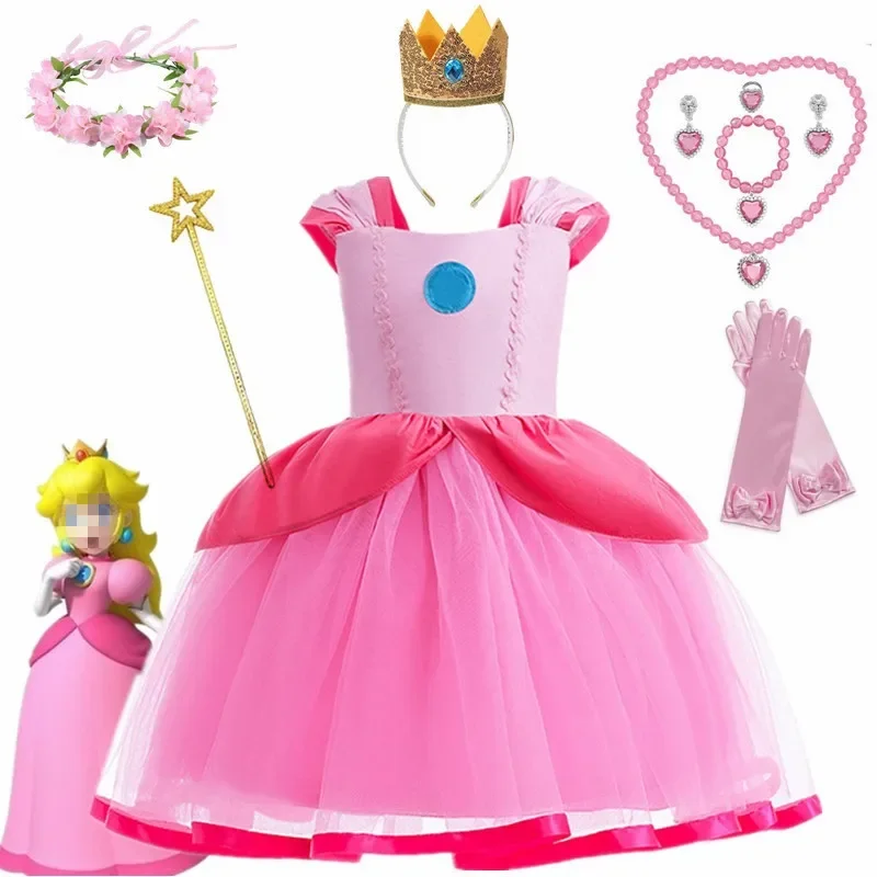 Peach Princess Dress For Girl Halloween Cosplay Costume Children Stage Performance Fancy Clothes Kids Carnival Party Outfits