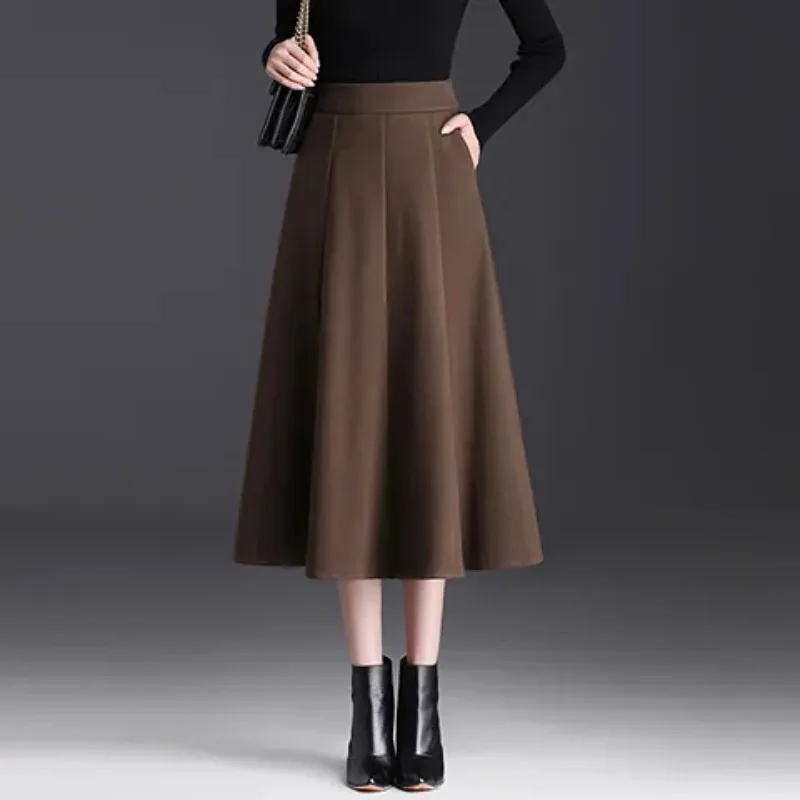 

Thickened Woolen Skirt Women's Autumn Winter New High-waisted Slimming Mid-length Pleated Skirt