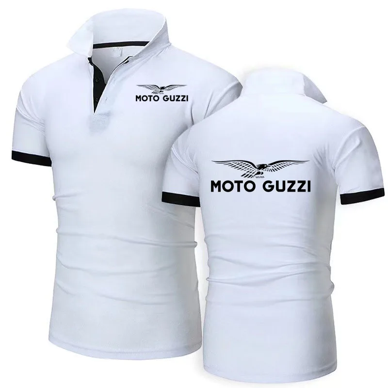 2024 Summer New Men's Casual Short-Sleeved Polo Shirt moto guzzi print Fashion Lapel T-Shirt Breathable Shirt Men's Clothing