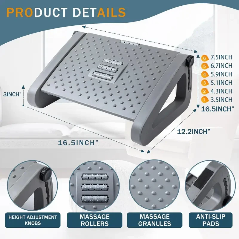 Portable Adjustable Foot Rest, Under Desk Foot Stool for Home Office, Ergonomic Support for Desk Work, Relaxing Foot Comfort image 3
