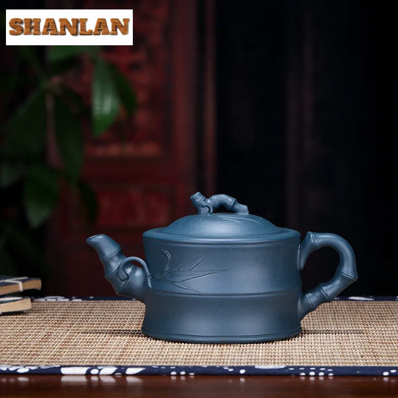 

320ml Aesthetic Yixing Purple Clay Teapots Handmade High Bamboo Joint Pot Raw Ore Azure Mud Kettle With Filter Zisha Teaset Gift