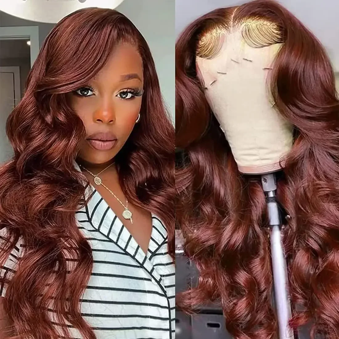 Reddish Brown 30 Inch Body Wave 13x6 Lace Front Wig Colored Lace Front Human Hair Wig Glueless 4x4 HD Lace Closure Wig for women