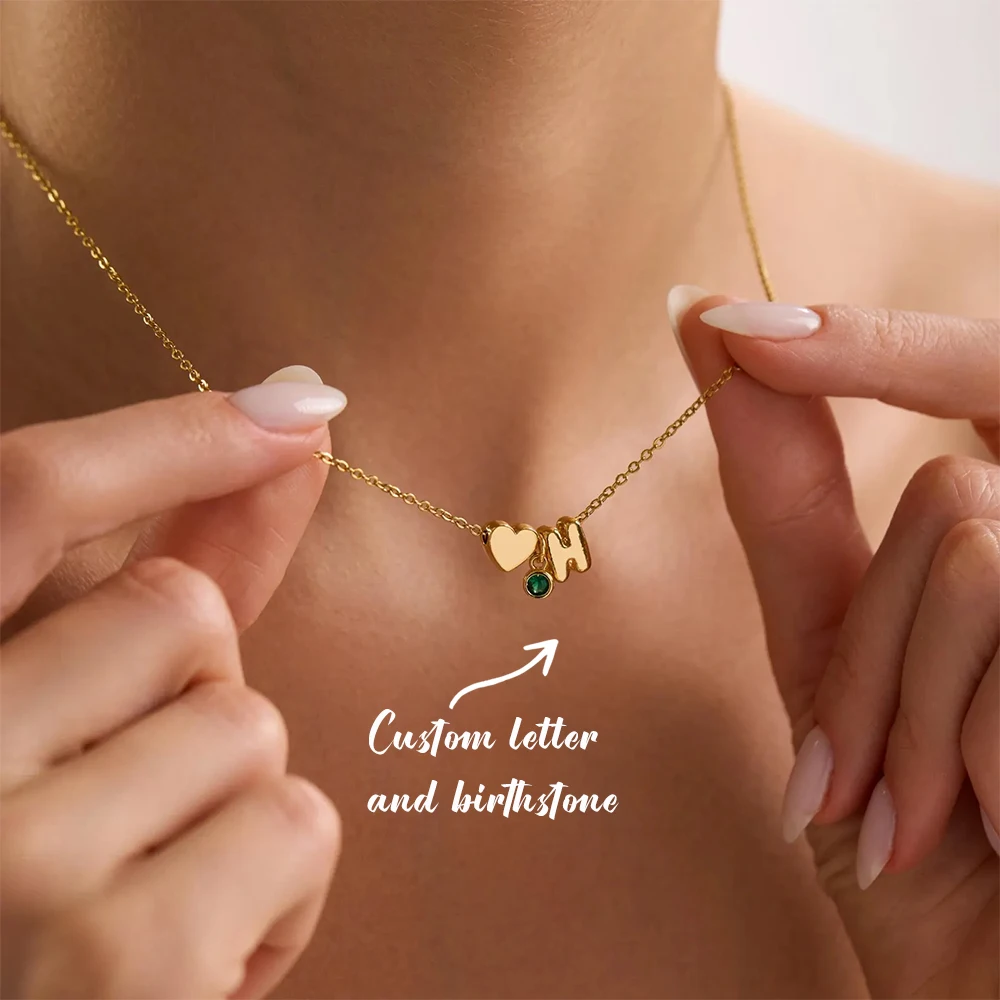 Personalisierte Initialen-Geburtsstein-Herzkette für Frauen, Maßgefertigter Edelstahl-Liebesanhänger, Täglicher Schmuck, Minimalistisches Weihnachtsgeschenk