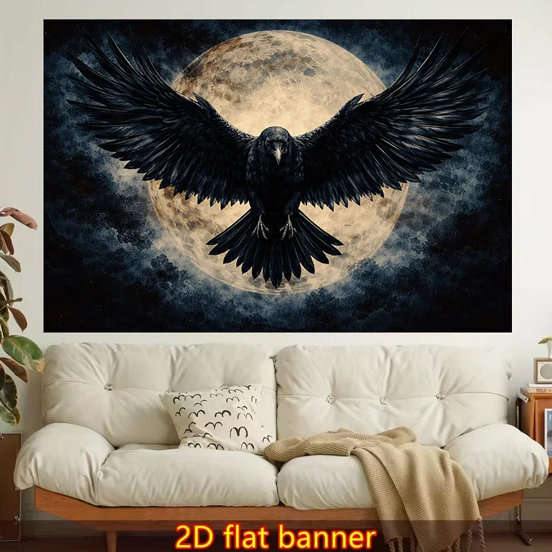 VIKAMA Moonlit Raven Tapestry, Dark Gothic Wall Cloth for Bedroom Living Room Home Decor