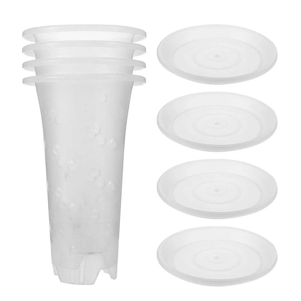 

4 set Plastic Flower Pot Set With Tray For Succulents Indoor Plants Nursery Pots Clear Ventilation Planter Garden Supplies