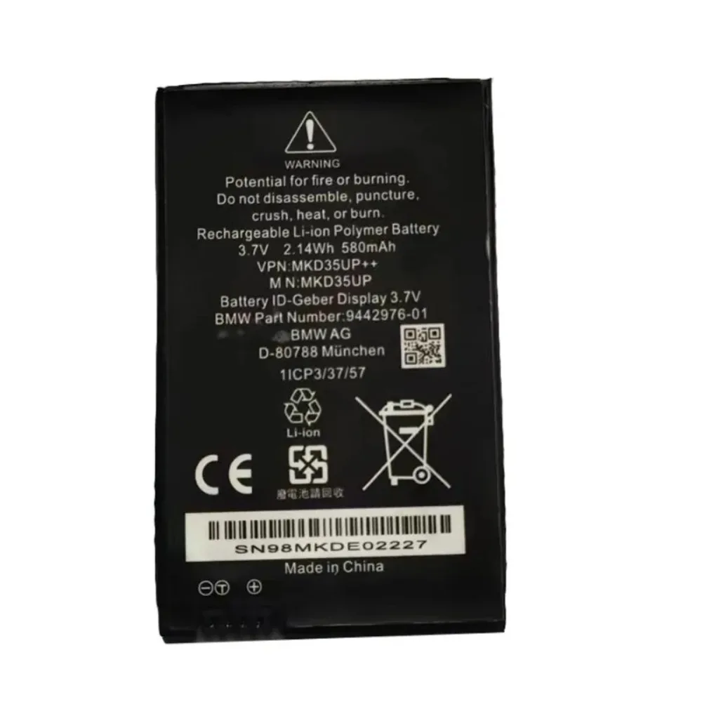 MKD35UP 580mAh 3.7V Remote LCD Key Battery For BMW 530le 730 740 745 760li X3 X4 X5 1ICP3/37/57 9442976-01 2.14Wh High Quality