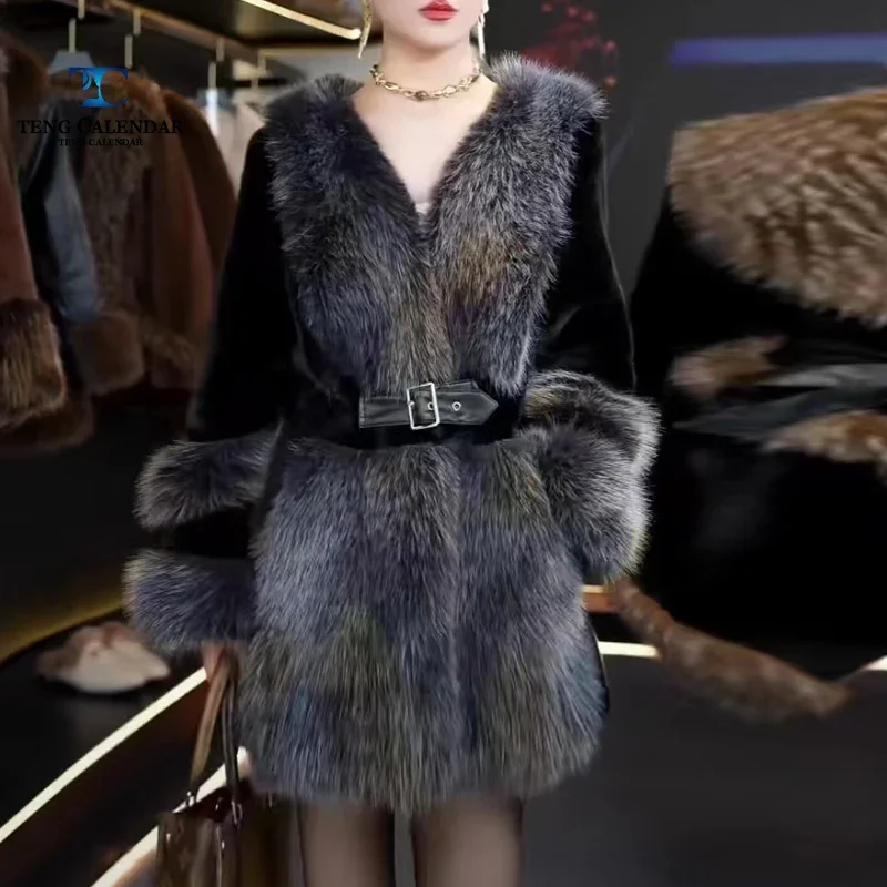 Imitation Fox Fur Grass, Medium To Long Leopard Print Spliced Mink Fur One-piece Coat, Women's Winter New Model 2025