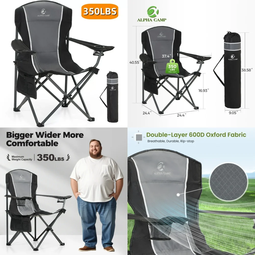

camping chairOversized Camping Chair Folding with Cup Holder Heavy Duty Portable Outdoor Lightweight Lawn Chair for Hiking Beach