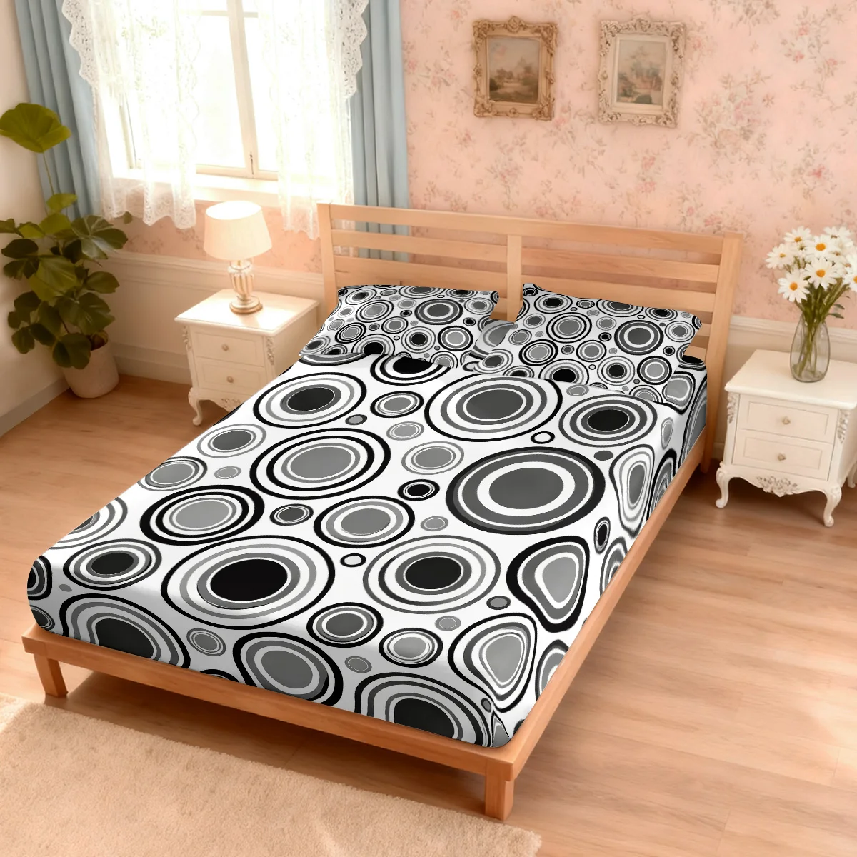 3pc Color Contrast Irregular Geometric Dot Print Coreless Bed Sheet Set Multiple Size Bed Cover Bedroom Bedding Decoration