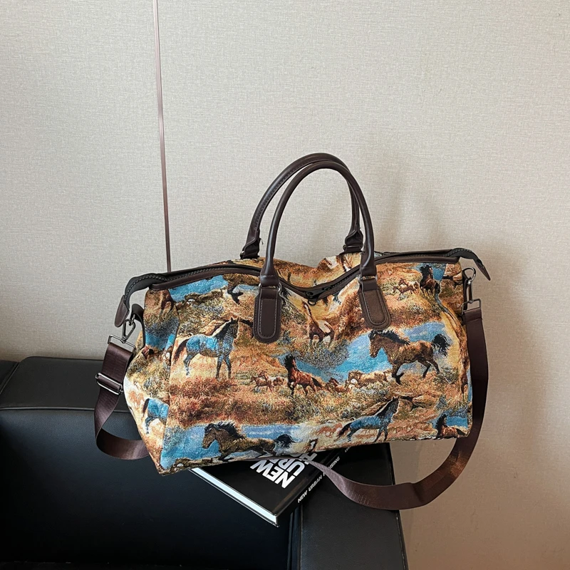 

2025 Super Cool Casual Fashion New Horses Pattern Travel Bags Large Capacity High Quality Designer Style Shoulder Bags for Women