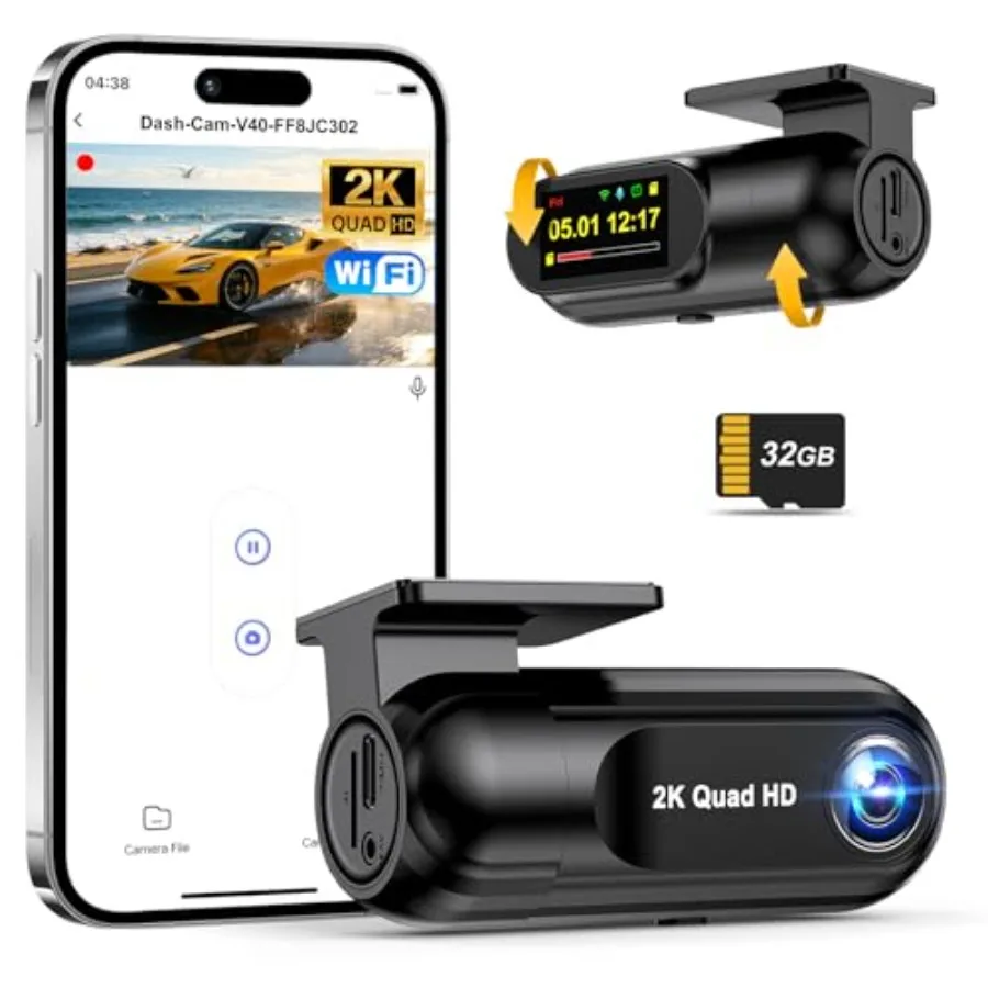 

Dash Cam 2K Car Camera, Mini WiFi Dashcam with 32GB SD Card Dash Cam Front, Enhanced Night Vision Dashcams for Car, App Control