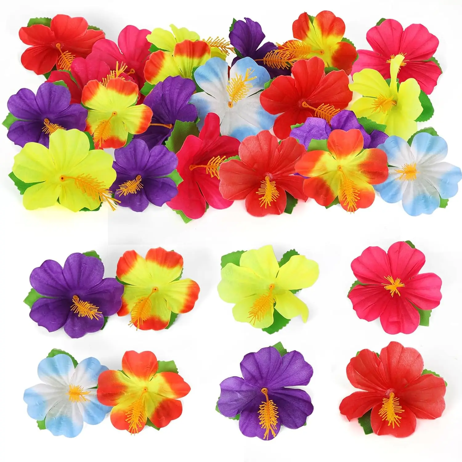 Flores Artificiales de Hibisco, Flores de Seda Falsas, Decoración para Fiestas Hawaianas Luau, Suministros para Bodas, Cumpleaños, Manualidades, Guirnaldas de Verano Tropical y Playa