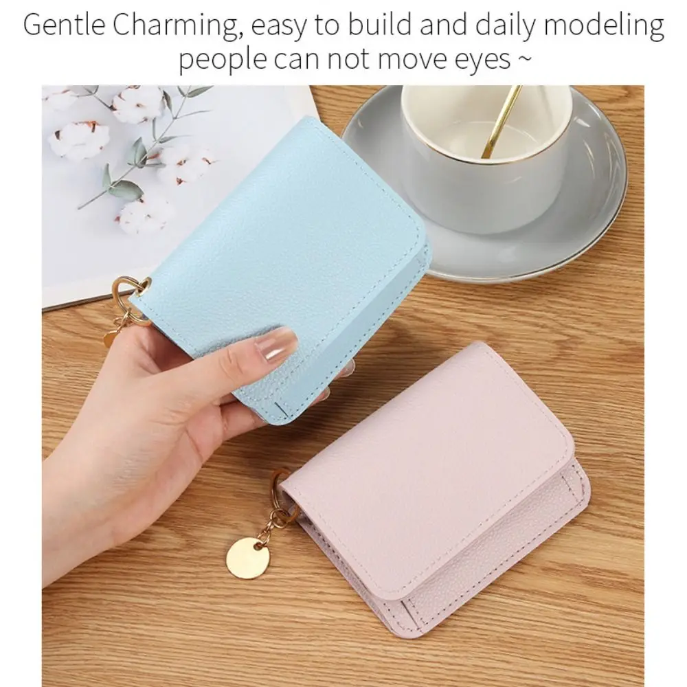 新しい Pu レザーショートウォレット無地折りたたみ折りたたみ財布多機能カードバッグ女性