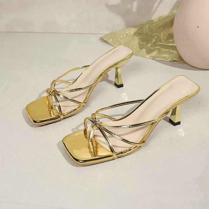 

Women’s high-heeled shoes 2026 summer new gold stiletto sandals, women’s high-heeled sandals