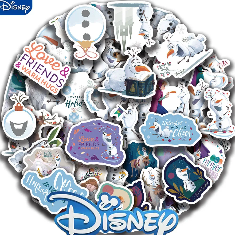 50PCS Disney Frozen Olaf Movie Stickers Anime Decal Skateboard Laptop Motorcycle Cute Kawaii Cartoon Sticker Pack Kids Toys