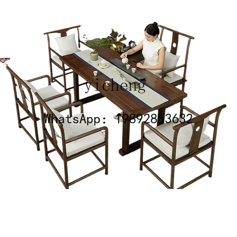new Chinese solid wood tea table household living room zen modern simple tea table office tea table and chair combination