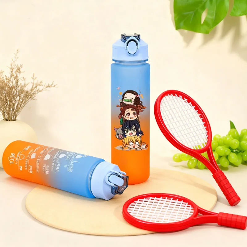 

750ML Demon Slayer Kimetsu No Yaiba Water Bottle Cartoon Large Capacity Gradient Color Water Cup Anime Peripheral Sports Bottles