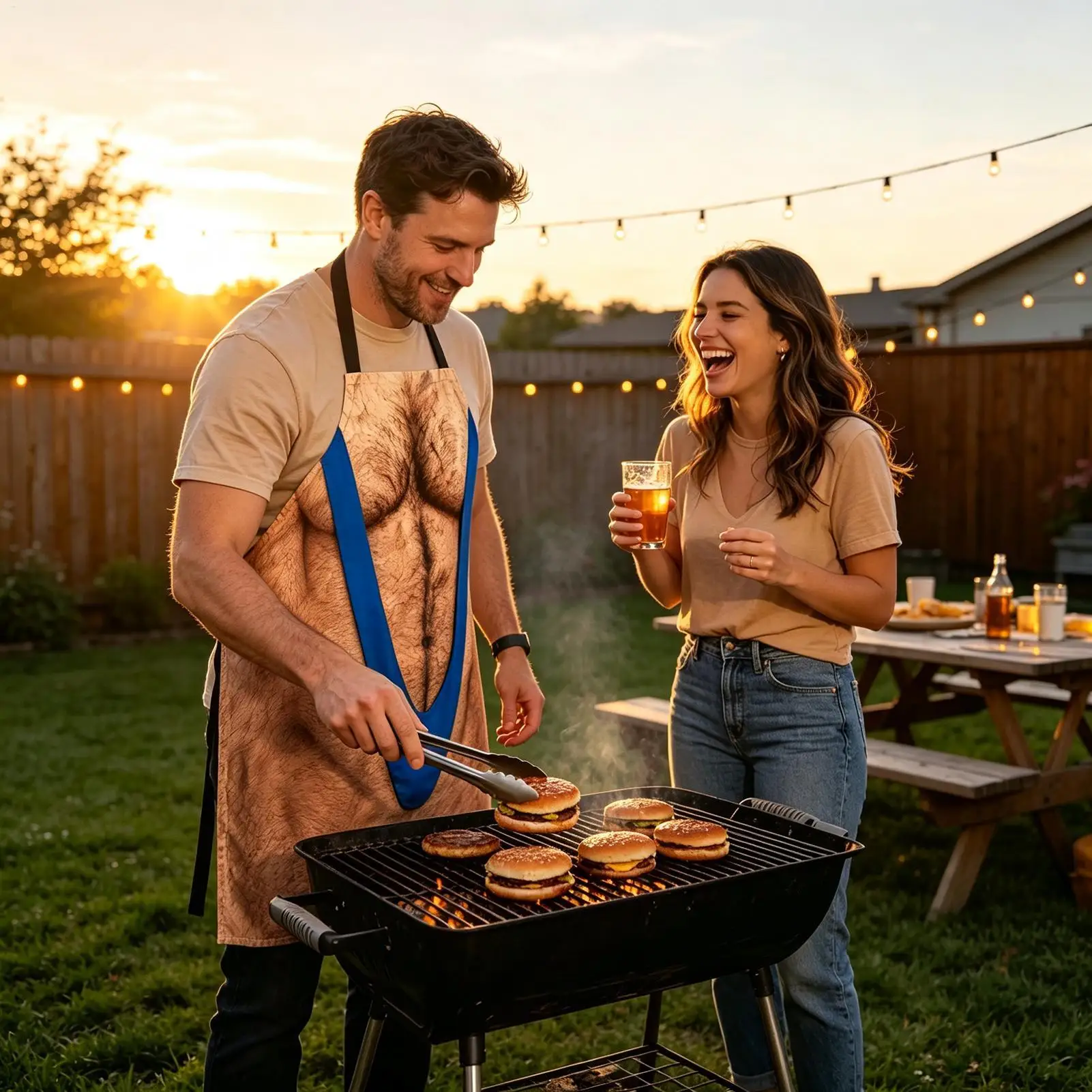 Funny Muscle Man Printed Apron Novelty Kitchen Cooking Apron BBQ Cookout Grilling Accessory Humorous Gift For Husband Dad