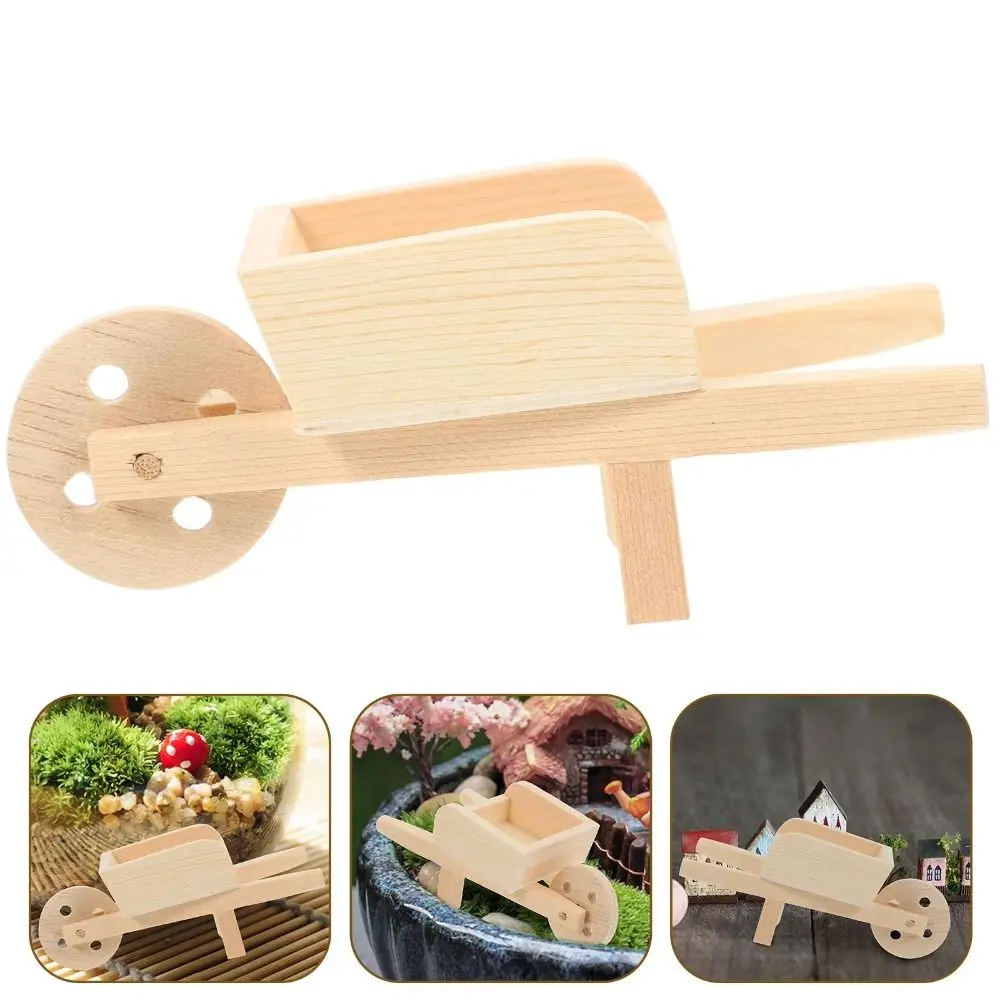 New Wooden Mini Cart Doll Houses Child Furniture Decors Farm Wheelbarrow Models Wood Color Outdoor Playsets