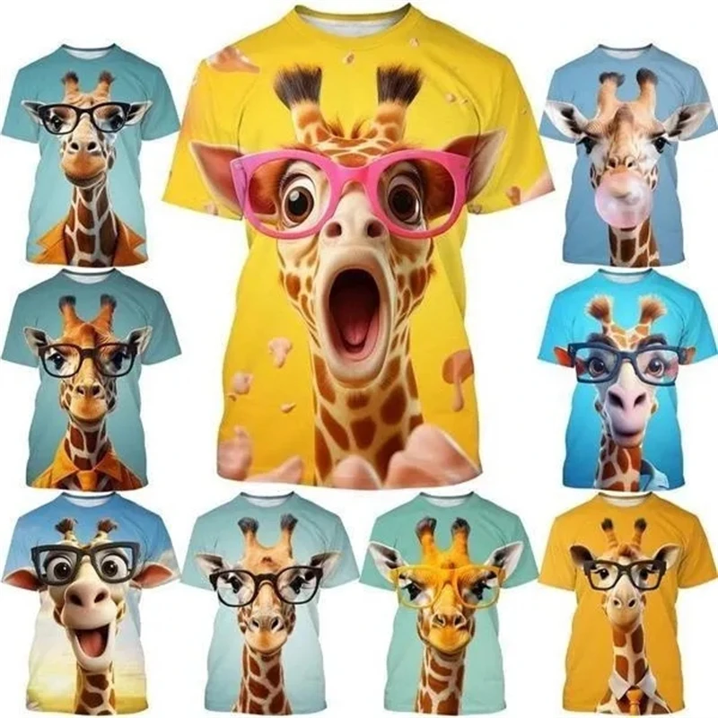 Funny Giraffe 3D Printed T-shirt Cartoon Animal Hip Hop Casual Street Men's And Women's T-Shirt Tops High Quality T Shirts Tees