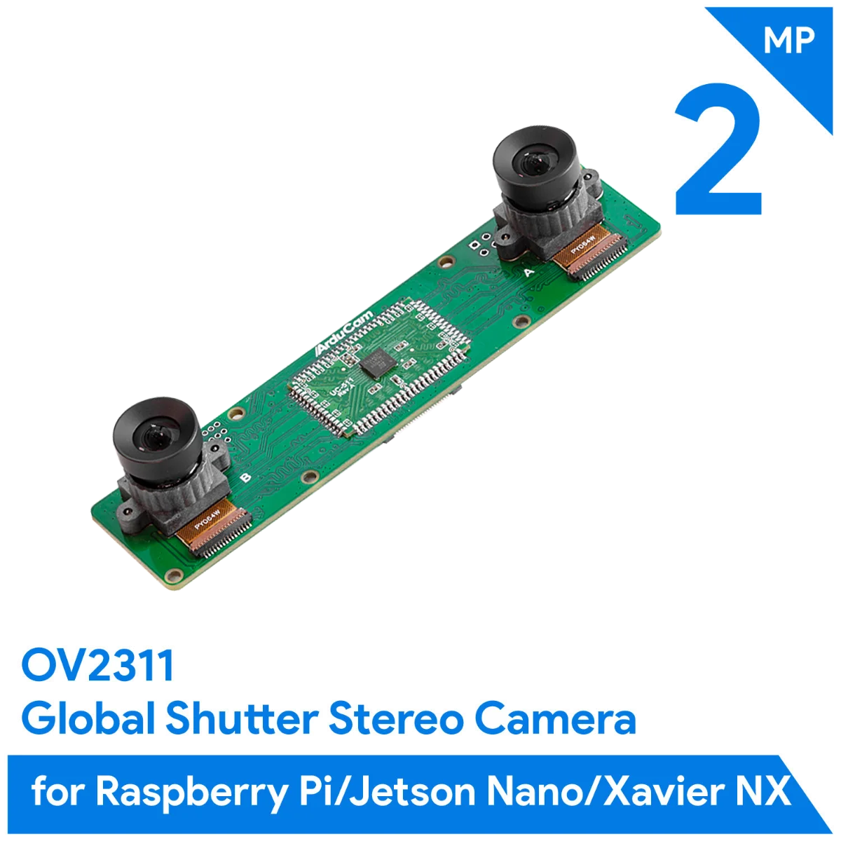 

Arducam 2MP*2 Stereo Camera for Raspberry Pi, Nvidia Jetson Nano/Xavier NX, Dual OV2311 Monochrome Global Shutter Camera Module