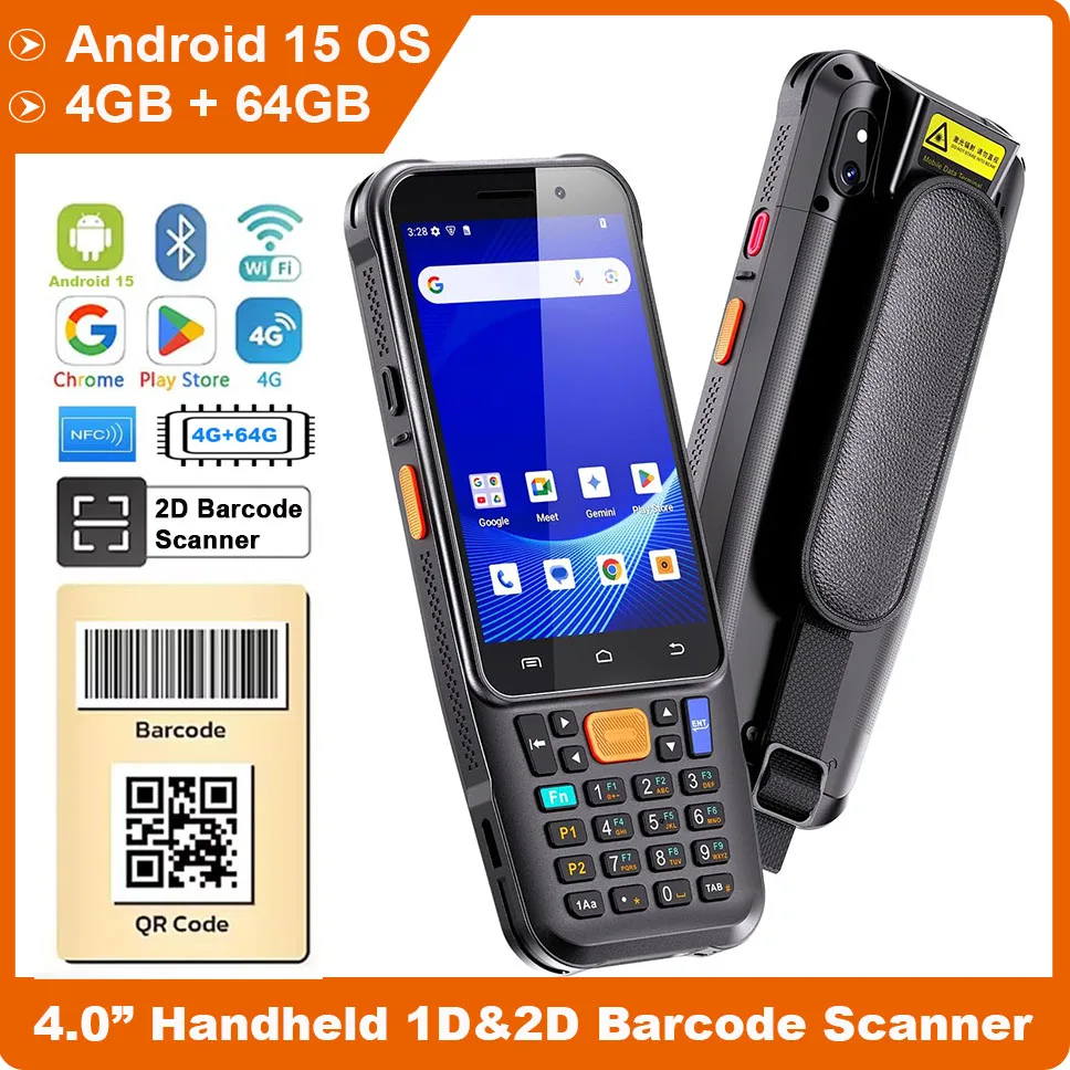 4G Rugged PDA Android 15 Handheld Terminal Portable Data Collector 1d Laser 2d Barcode Zebra 4710 Scanner WIFI 4GB+64GB Running