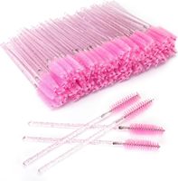 100 PCS Disposable Eyelash Brushes,Pink Eyelash Spoolies, Pink Crystal Mascara Wands, Eyelash Extension Brush Applicator