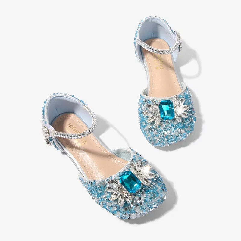 Sandalias de lujo para niños y niñas, zapatos planos con lentejuelas y diamantes de imitación, versátiles y dulces, para fiesta de boda y princesa