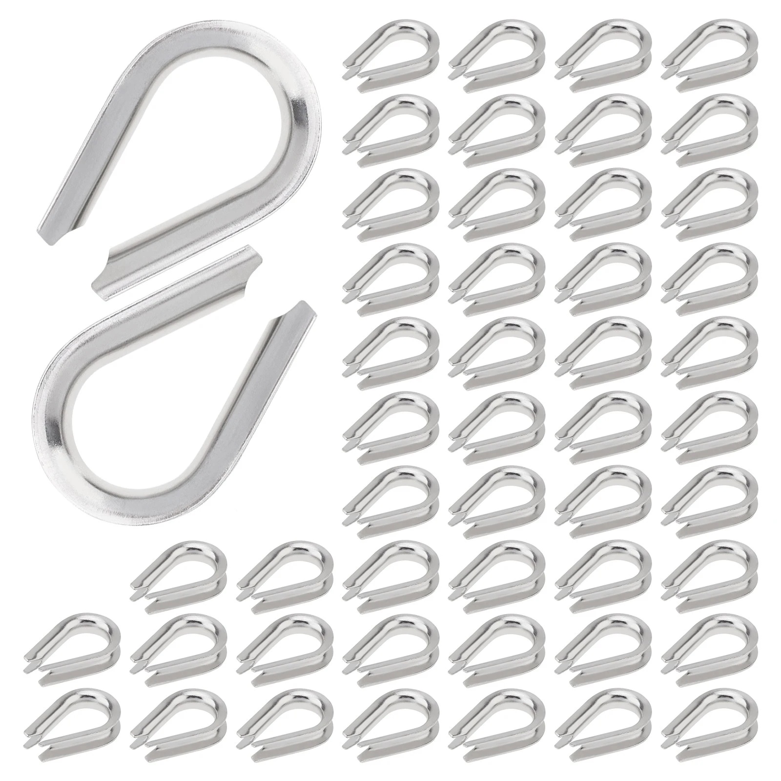 50pcs Stainless Steel M3 Wire Rope Thimble Rigging Clamp Set for 1/8 Inches Diameter Wire Rope Cable Thimbles Ring Clamp Kit