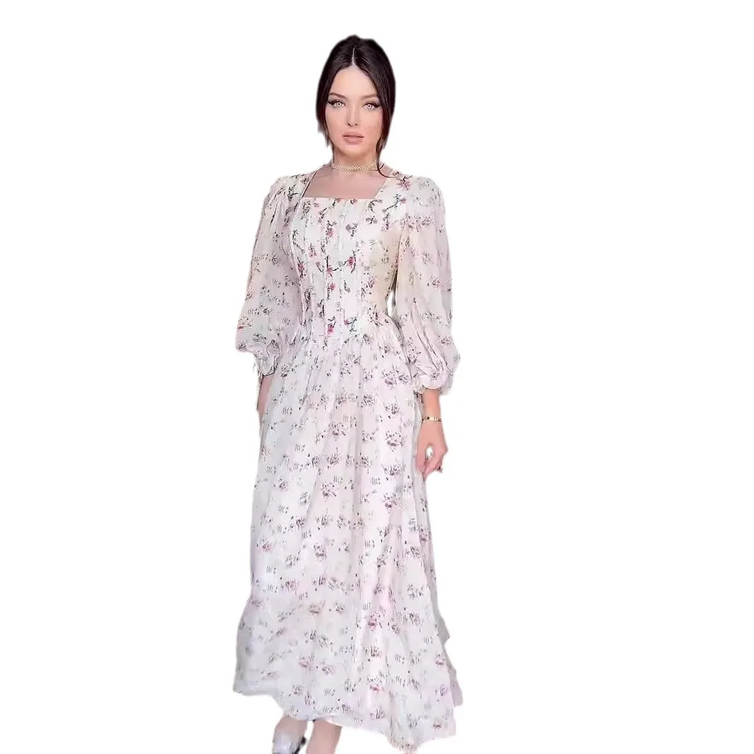 Ele الأزهار الجنية الرياح الخصر Cinching ساحة طوق مربوط طويل Dr موسم الصيف ألياف البوليستر محبوك غير النظامية Skir...