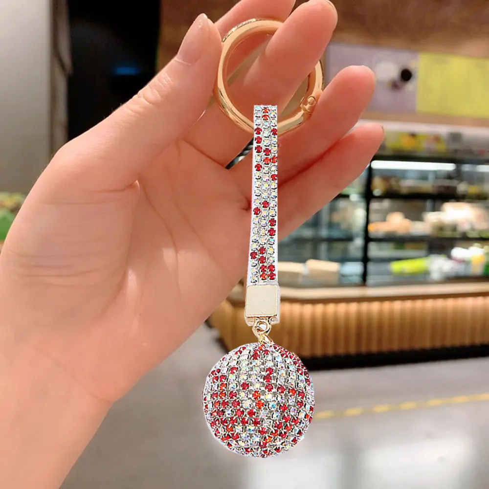 Zircon Key Chain Pendant Ball Shape Car Bag Korean Luxury Rhinestone Keyring Accessories Fashion Jewelry Bag Pendant Decoration