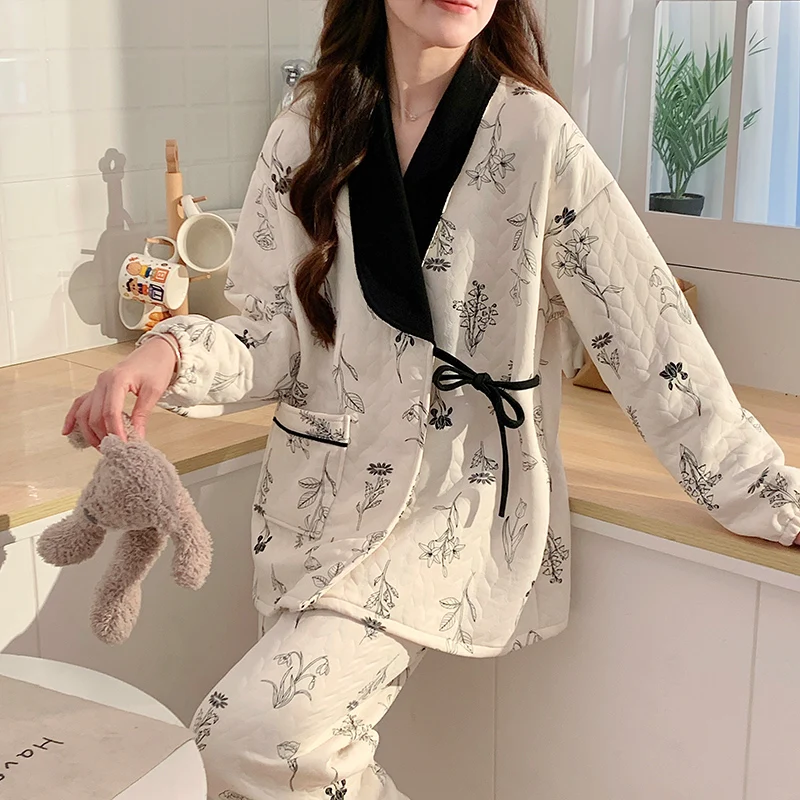 Autumn Winter Cotton Padded Maternity Nursing Sleepwear Sets Soft Loose Breastfeeding Pajamas Pregnancy Hospital Homewear Suits