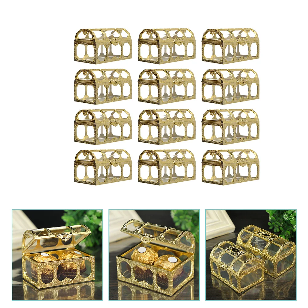 

12 Pcs Candy Box Christmas Music Wedding Gifts for Guests Baby Birth Distributions Favors Gold Treasure Chest Lid Clear Wreath