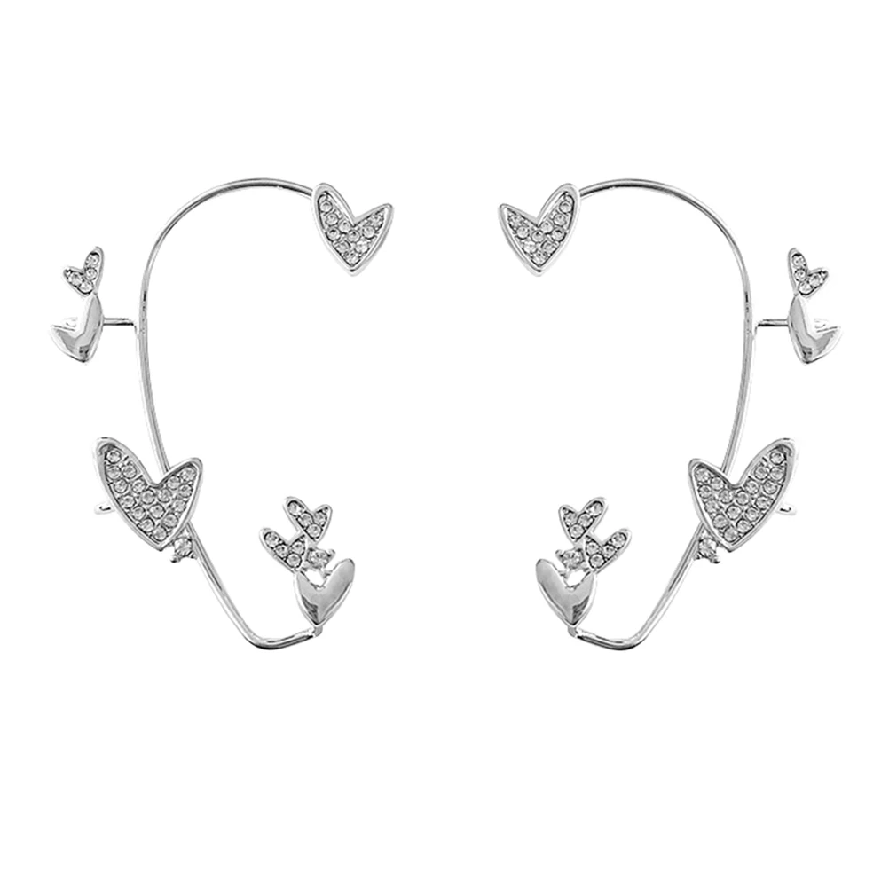 

2Pcs Heart Ear Cuffs Rhinestone Clip on Earrings No Piercing Elegant Alloy Ear Wraps for Party Casual Jewelry Accessories
