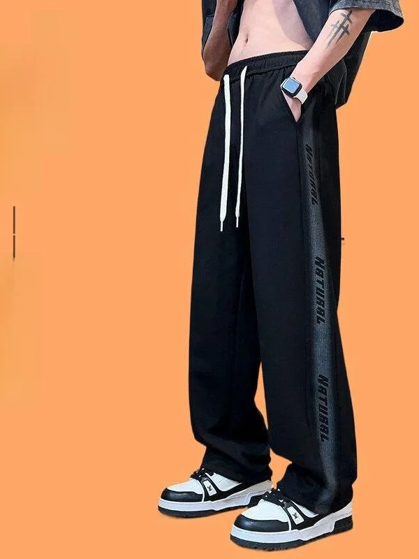 

Спортивные повседневные брюки прямого кроя для подростков, с высокой талией, в корейском стиле, модные, для весны и осени, большие размеры, детские спортивные штаны