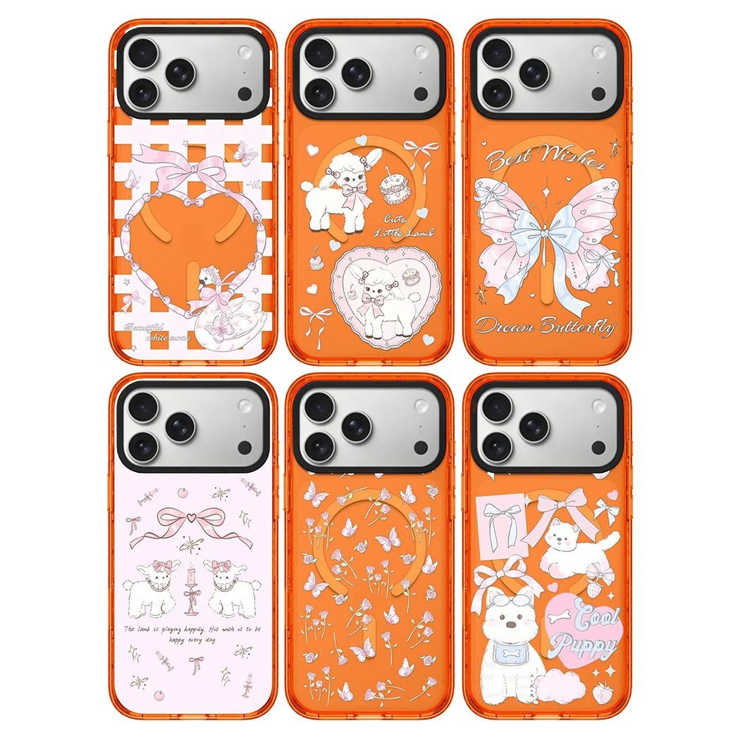

Butterfly Lamb Puppy Orange Magnetic Impact Cover for IPhone 12 13 14 15 16 17 Pro Max Case for IPhone 17 Air