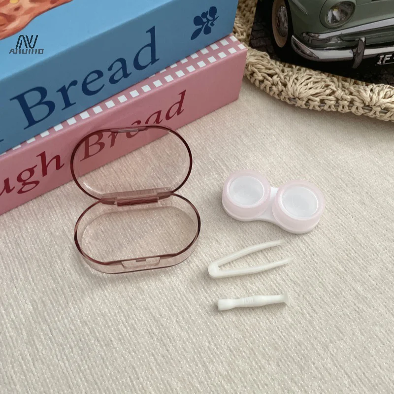 Simple Solid Color Clear Contact Lens Case Portable Mini Contact Lenses Care Box Beauty Pupil Storage Container Travel Kit
