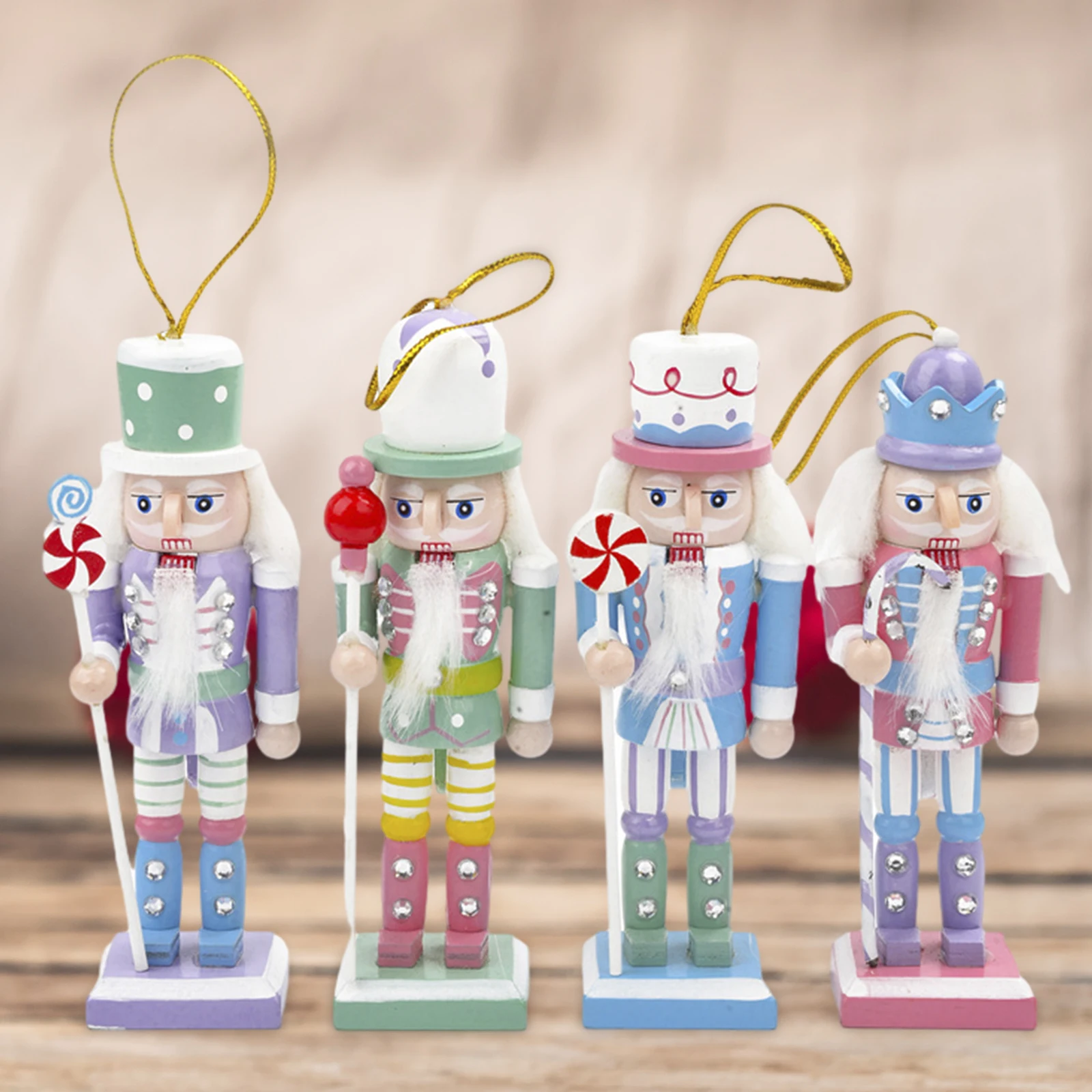 4 Pcs Nutcracker Figure Wooden Nutcracker Soldier Christmas King Soldier Nutcracker Ornament Set Smallfor Party Xmas Festival