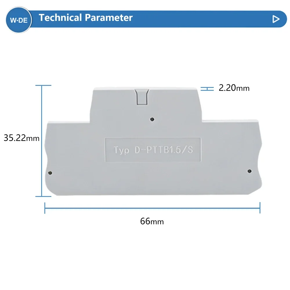 PTTB 1.5 Multi-Level Feed-Through Push-In Screwless 26-16AWG D-PTTB1.5 End Cover Spring DIN Rail Terminal Block